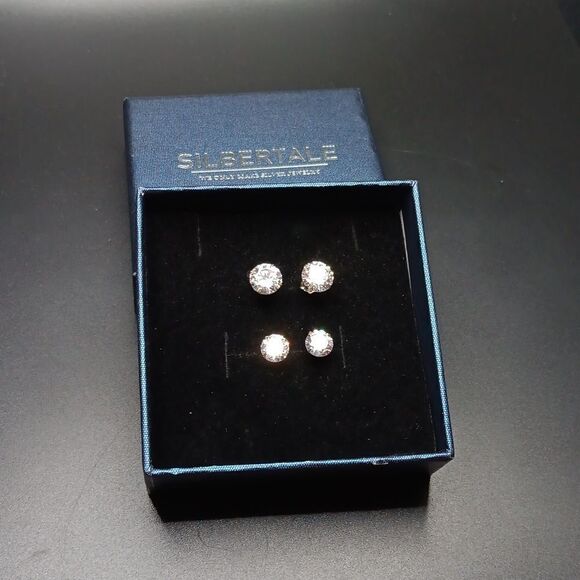 Sibertale 2 Pairs 925 Sterling Silver Cubic Zirconia Stud Earrings Men Or Women - Picture 1 of 3
